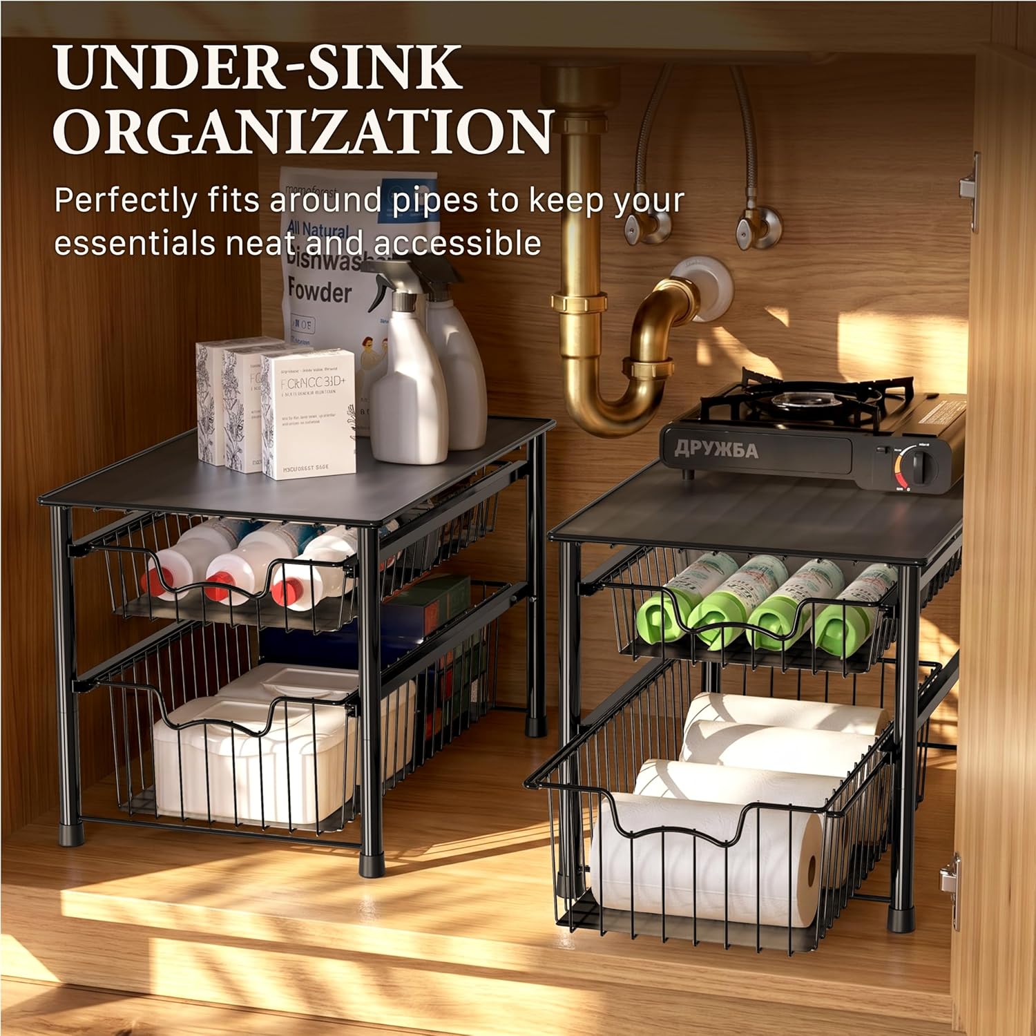 Simple Houseware Stackable 3 Tier Sliding Basket Organizer Drawer, Chrome