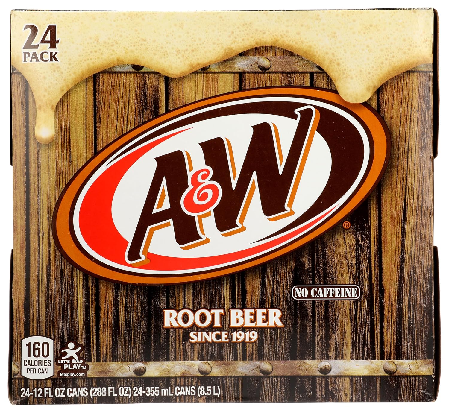 A&W Root Beer Soda, 12 fl oz cans, 24 pack