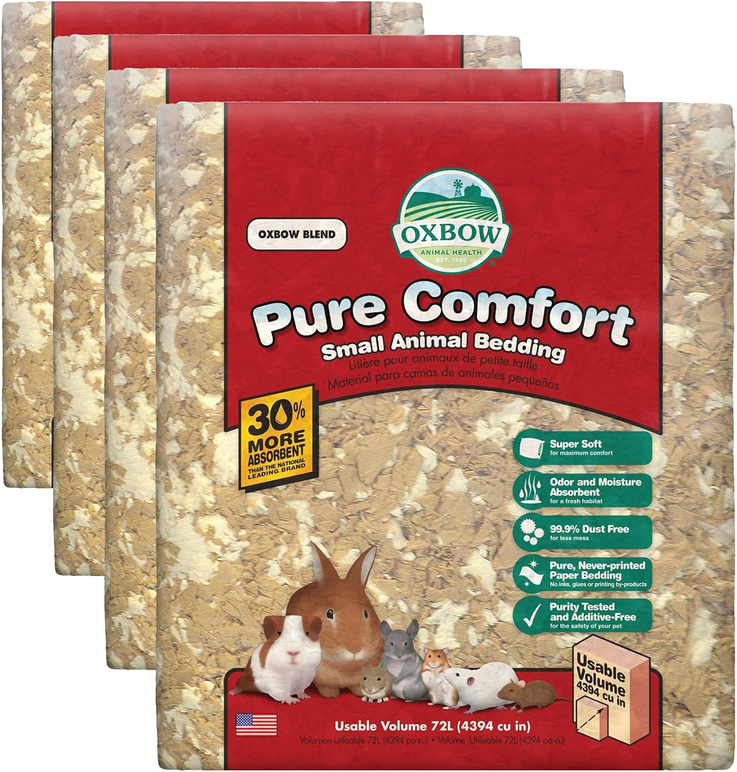 Oxbow Small Animal Bedding, Hamster, Guinea Pig, Rabbit, White, USA, 36 L | Pure Comfort, Hamster Bedding, Guinea Pig Bedding, Low Dust, Virgin Paper, Litter Box, Bunny, Rats, Gerbils, Chinchillas