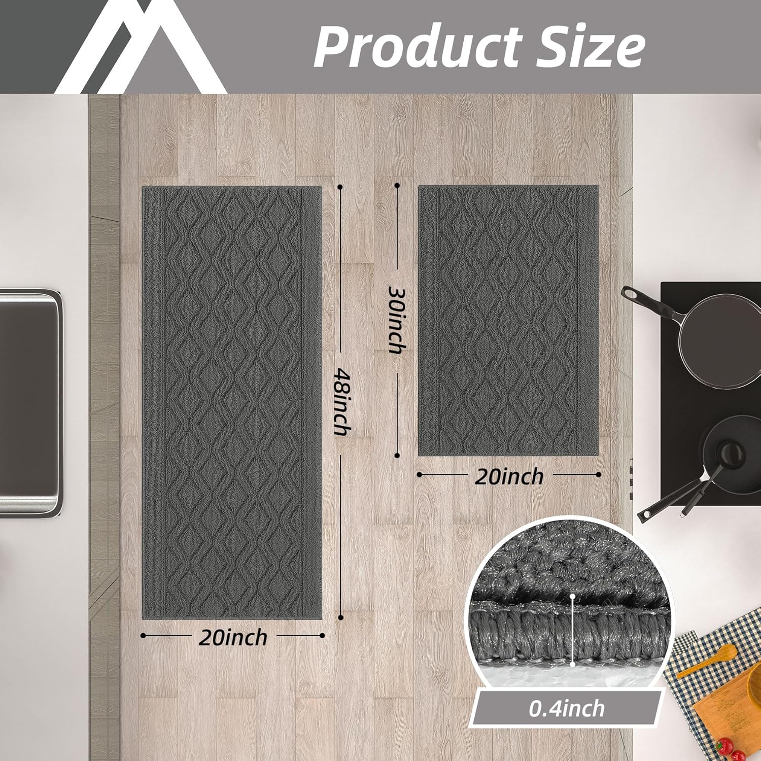 COSY HOMEER 48x20Inch/30X20Inch Kitchen Rug Mats,Grey