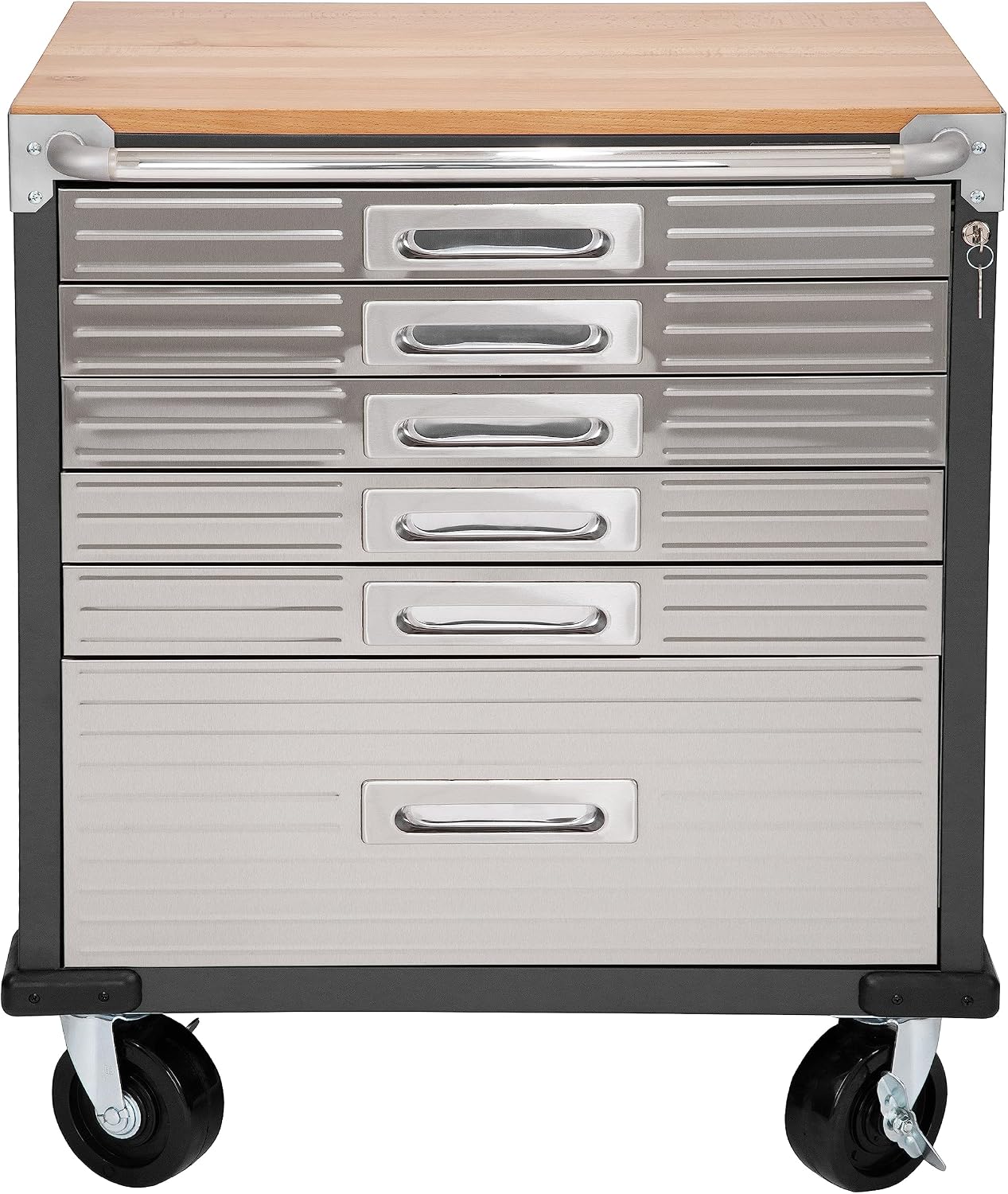 Seville Classics UltraHD Heavy Duty Rolling Cabinet Workbench Table w/Solid Wood Top, Workstation for Garage, Office, Workshop, Granite, 6-Drawer (28" W x 18" D