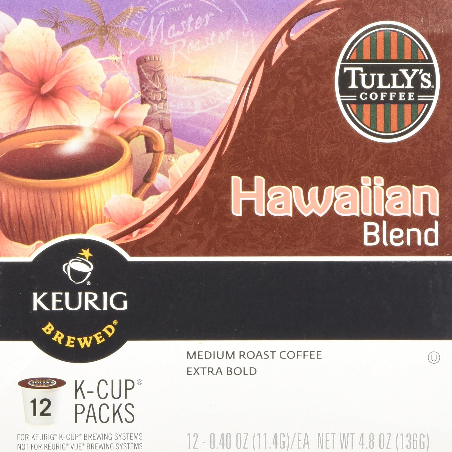 Tully's Coffee Hawaiian Blend 12 KCups 4.8 Oz