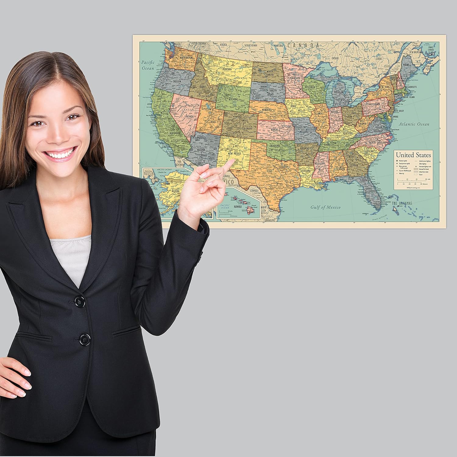 Laminated World Map & US Map Poster Set - 18" x 29" - Wall Chart Maps of the World & United States - Made in the USA - (LAMINATED, 18" x 29")