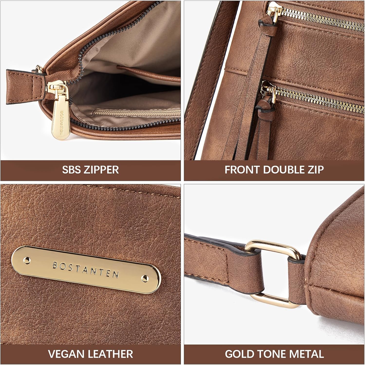 BOSTANTEN Crossbody Purses for Women Medium Shoulder Bag Quilted Handbags with Zipper Pocket