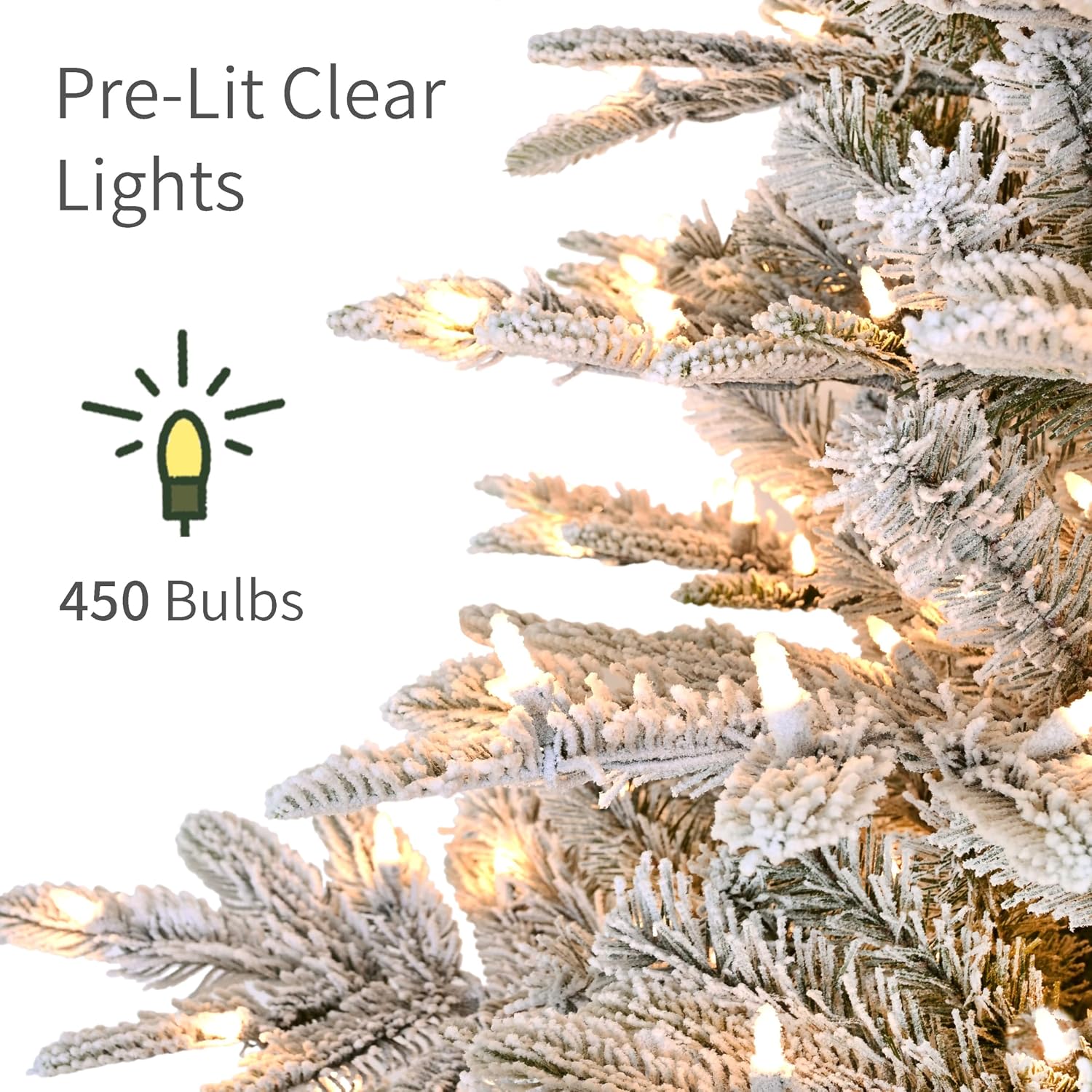 Puleo International 7.5ft Pre-Lit Slim Flocked Aspen Fir Christmas Tree with 450 Clear Lights, 1016 Realistic Dense Snow Flocked Branch Tips, Easy Setup Artificial Trees with Sturdy Metal Stand