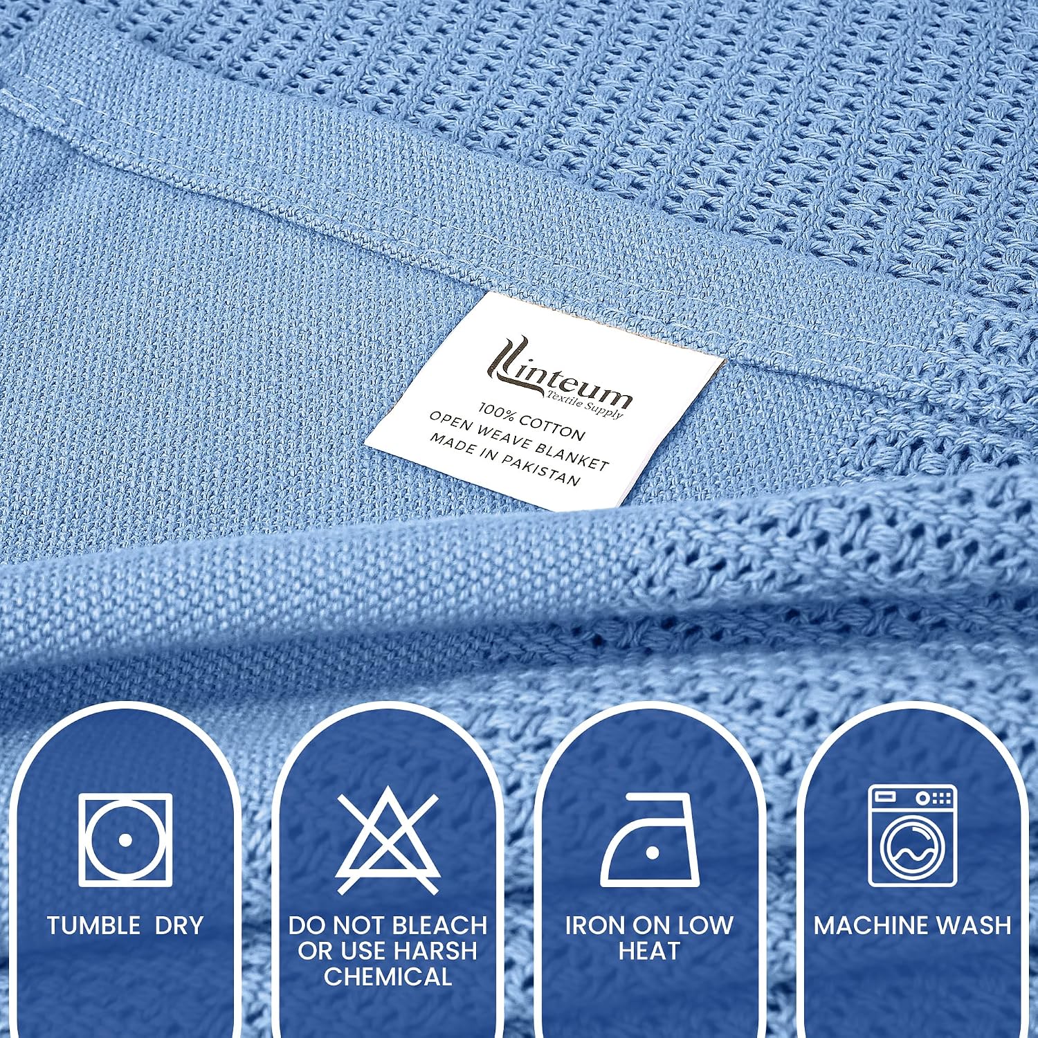 Linteum 100% Cotton Open-Cell Leno Weave Blanket — Breathable All Season — Queen 90x90 — Ice Grey