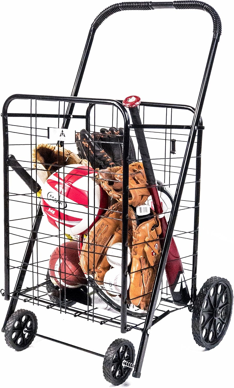 ATH Large Deluxe Rolling Utility / Shopping Cart - Stowable Folding Heavy Duty Cart with Rubber Wheels For Haul Laundry, Groceries, Toys, Sports Equipment, Red