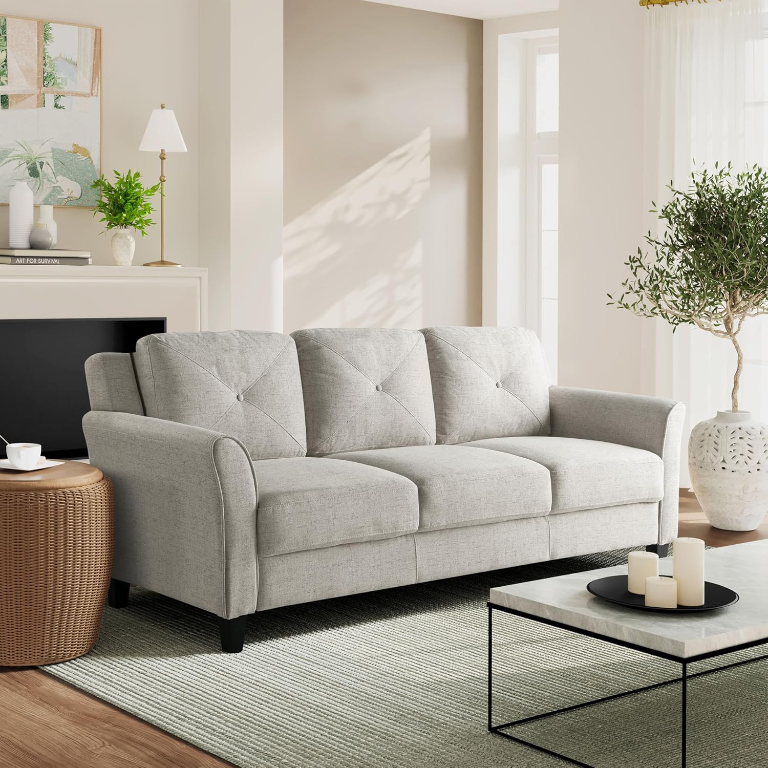 Studio Living Harrington 57.9" Loveseat, Transitional Modern, Pocket Coil Comfort, Easy Assembly, Microfiber Fabric, Dark Grey