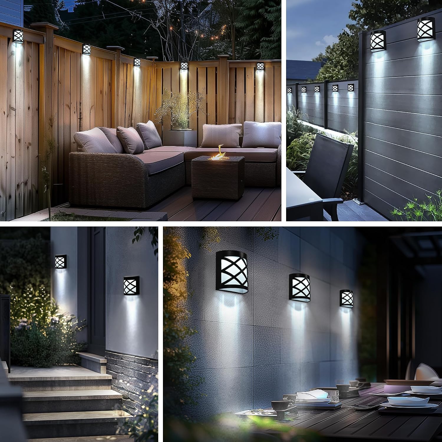 GIGALUMI 8 Pack Solar Fence Light Cold White Porch Solar Powered Decor Outdoor Waterproof Wall Fence Lights for Garden, Yard, Patio, Front Door