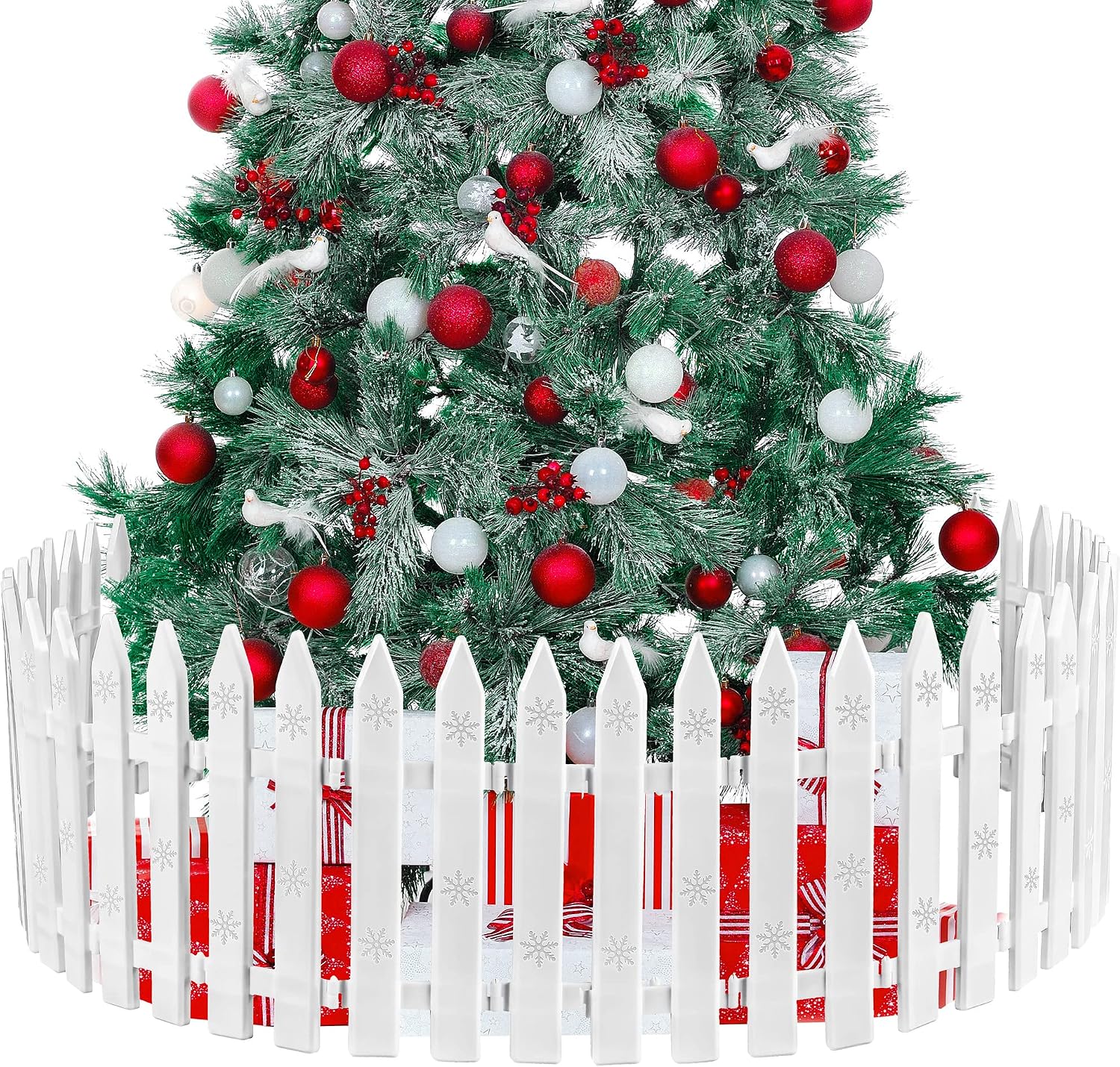URATOT 20 Pieces Christmas Tree Thick White Plastic Picket Fence for Pets and Kids - Party, Garden, Home Decoration, 12 Inches