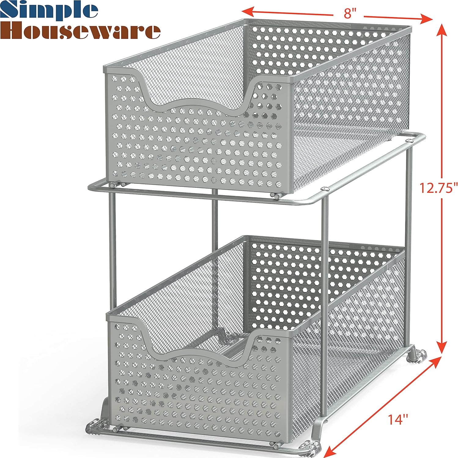 Simple Houseware 2 Tier Sliding Cabinet Basket Organizer Drawer, White