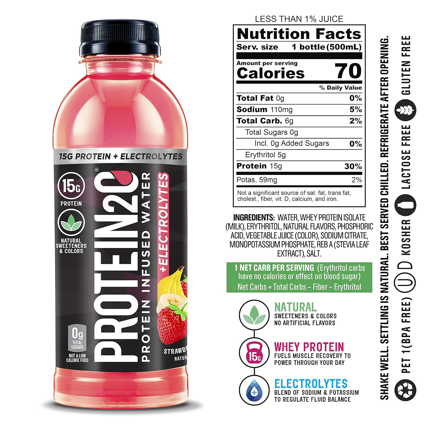 Protein2o 15g Whey Protein Isolate Infused Water, Ready To Drink, Sugar Free, Gluten Free, Lactose Free, Harvest Grape, 16.9 oz Bottle (Pack of 12)