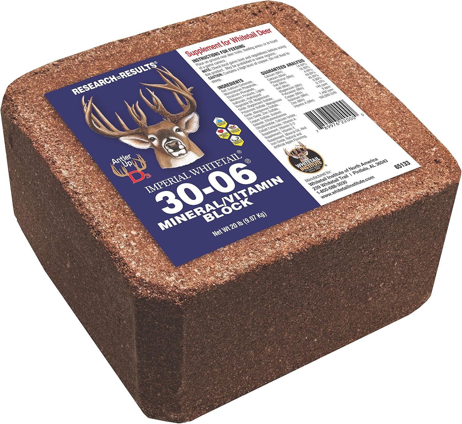 Whitetail Institute 30-06 Mineral and Vitamin Supplement for Deer Food Plots, Provides Antler-Building Nutrition and Attracts Deer, Mineral Block