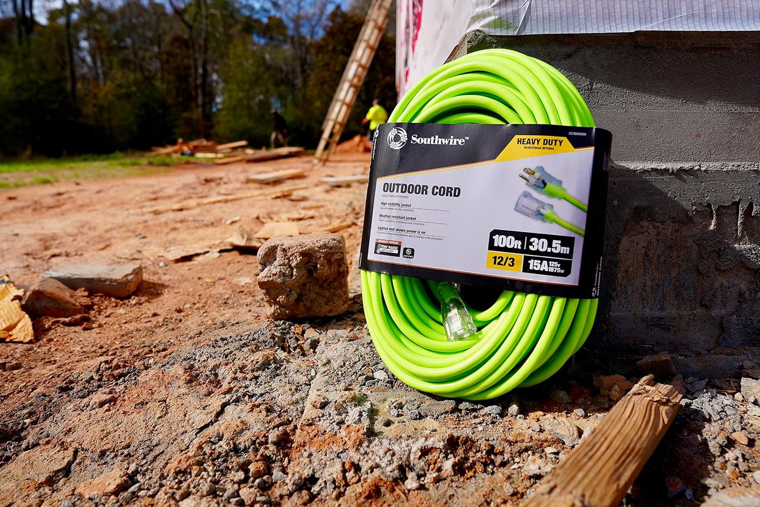 Southwire 02579-0X 100-Foot 12/3 Neon Outdoor Extension Cord; Bright Green