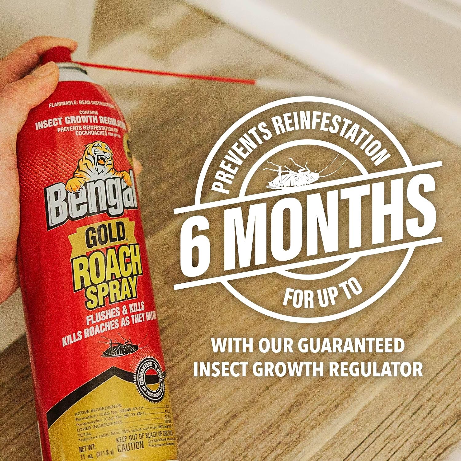 Bengal Gold Roach Spray - Prevents Reinfestation Up to 6 Months - 3 Pack | 11 oz - Odorless, Stain-Free Bug Spray for Home