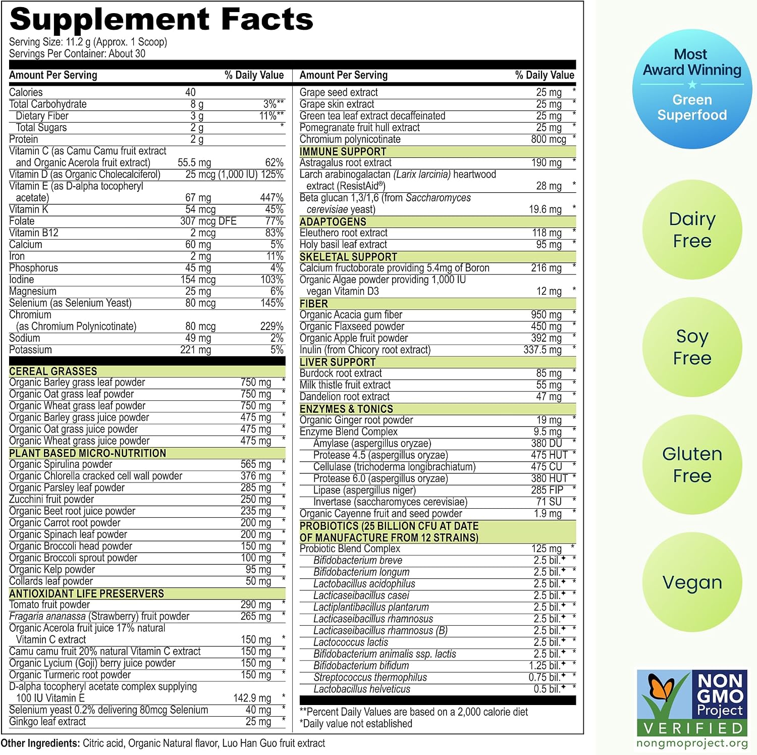 Vibrant Health, Green Vibrance, Includes 65 Plant-Based Superfoods, 25 Billion Probiotics, Fiber, Adaptogens & Enzymes, 30 Servings