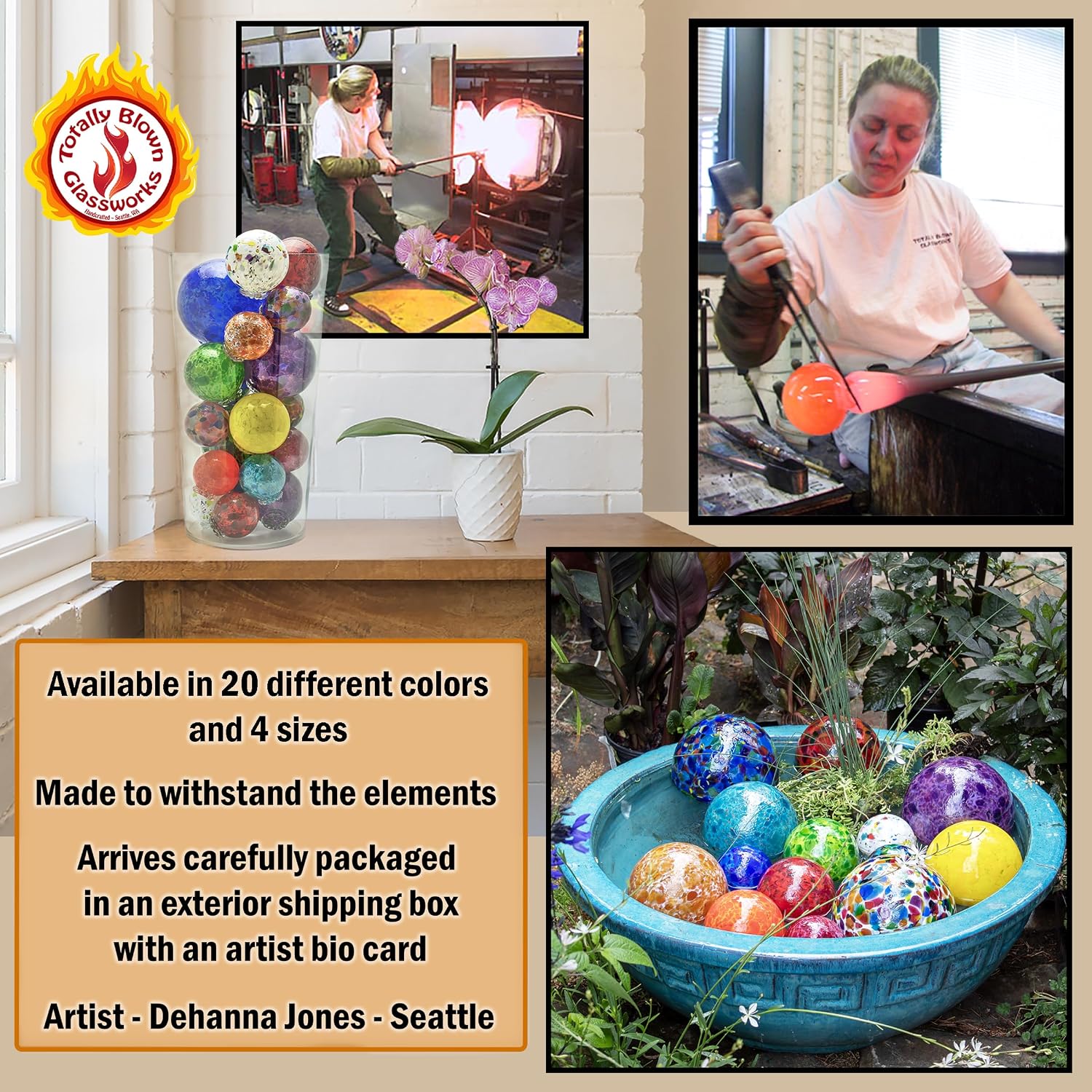 Totally Blown Glassworks Pond Float. Handmade Blown Glass, Garden Gazing Ball, Table Centerpiece