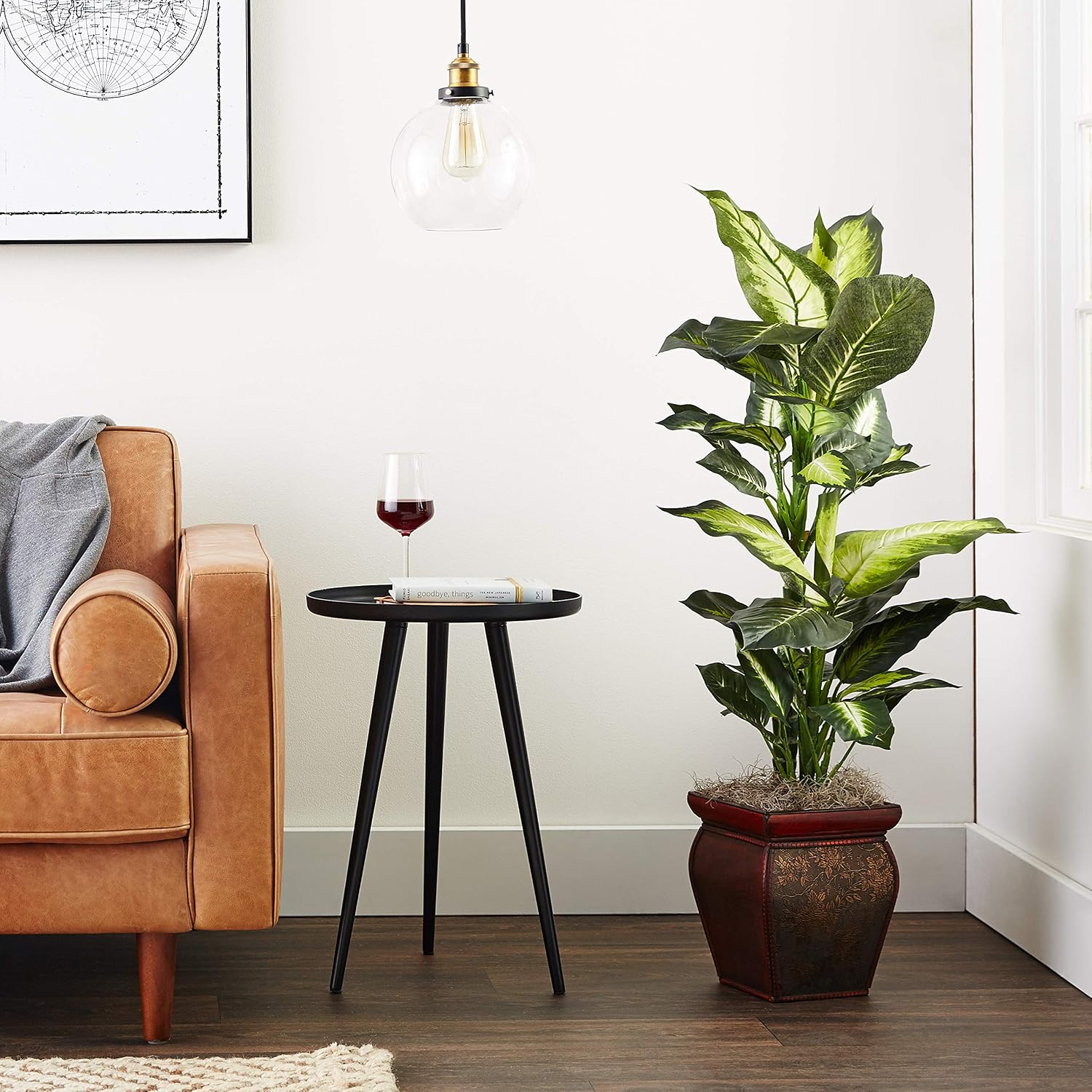 Nearly Natural 45 in Artificial Golden Dieffenbachia with Decorative Pot | Lush Variegated Leaves, Faux Greenery in Decorative Planter