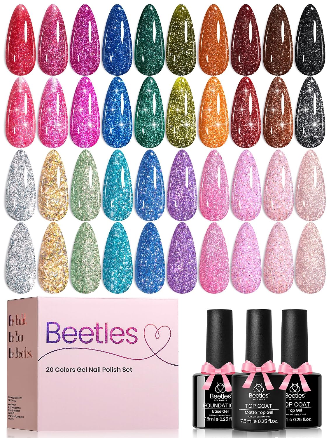 Beetles Gel Nail Polish Set with Base Glossy Matte Top Coat Macaron Gel