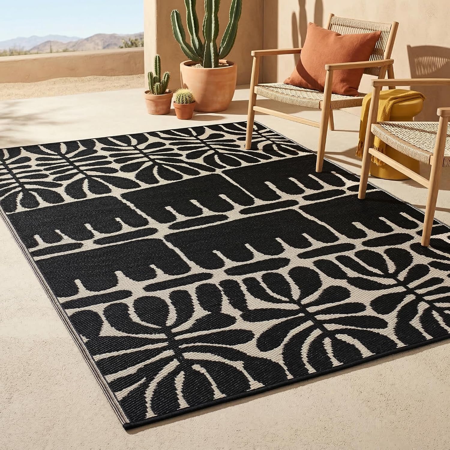 Fab Habitat Outdoor Rug - Waterproof, Fade Resistant, Crease-Free - Premium Recycled Plastic - Geo Tribal - Porch, Deck, Balcony, Mudroom