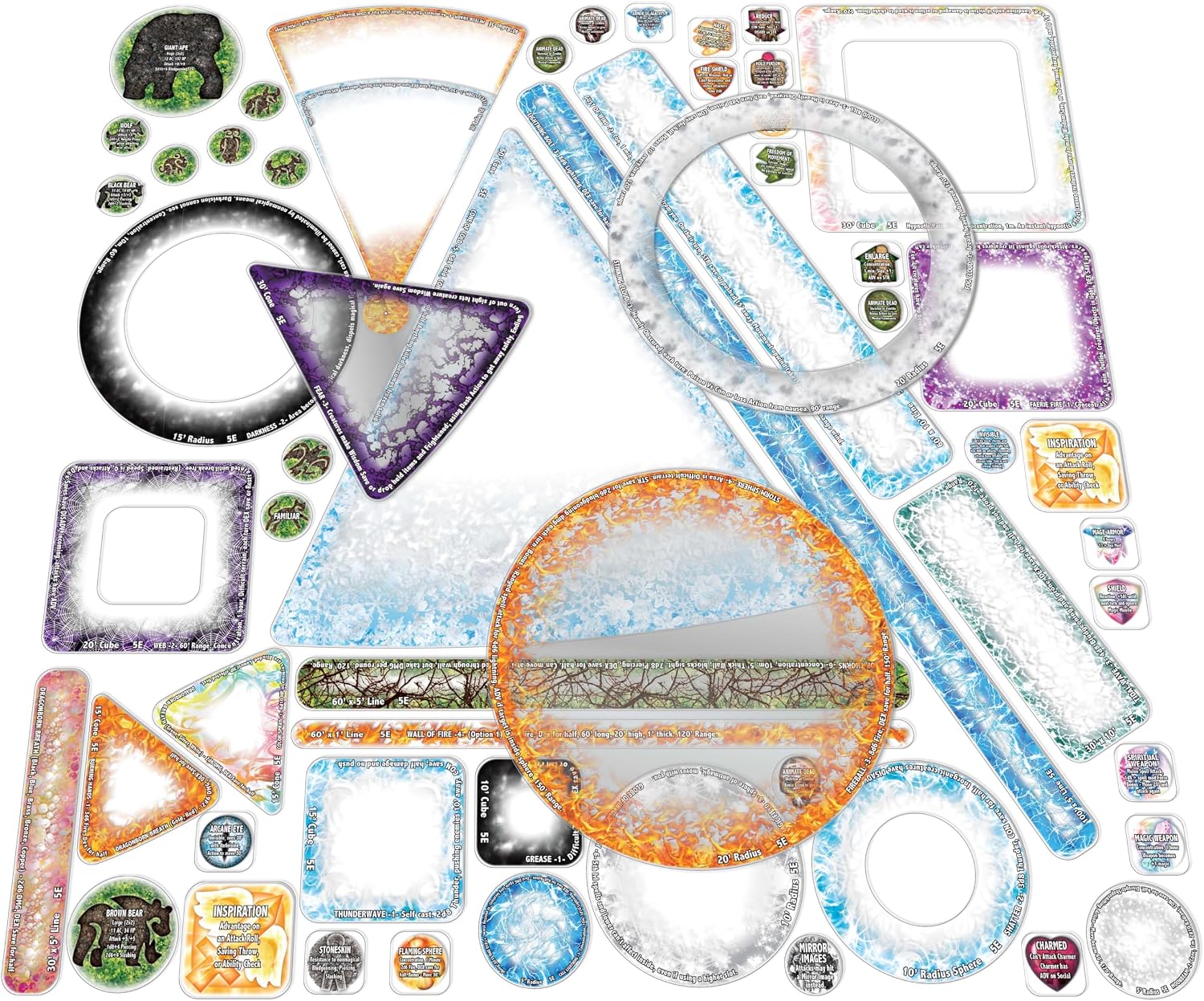 Arcknight Dungeons & Dragons Spell Effects AOE Templates - DND Accessories 24pc Complete Area of Effect Marker Set for D&D 5E - Clear Overlay