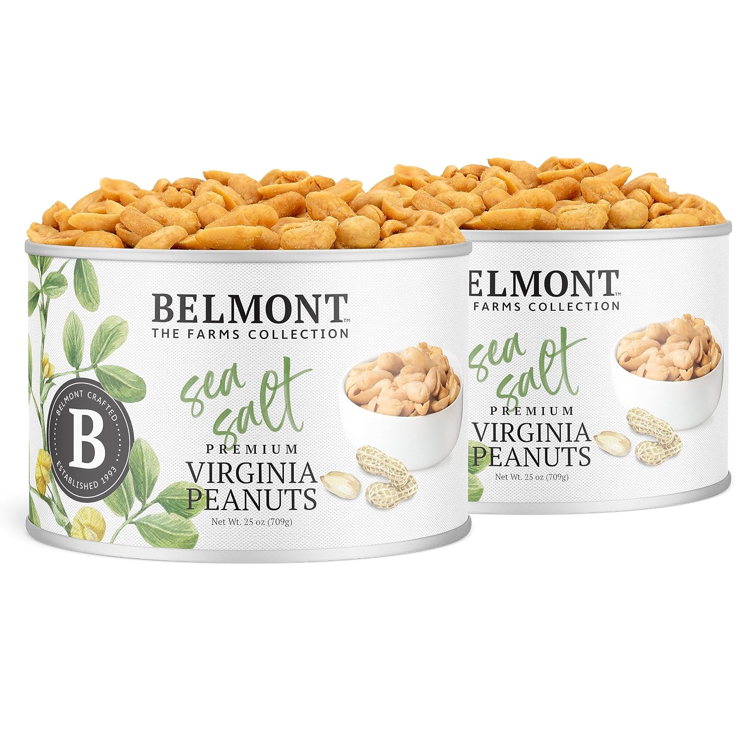 Belmont Peanuts Gourmet Sea-Salted Virginia Peanuts, 20 oz (1 Pack) – Only 3 Simple Ingredients, No Preservatives, 7g Protein – A Premium, Salty, Crunchy, Hand Seasoned Snack