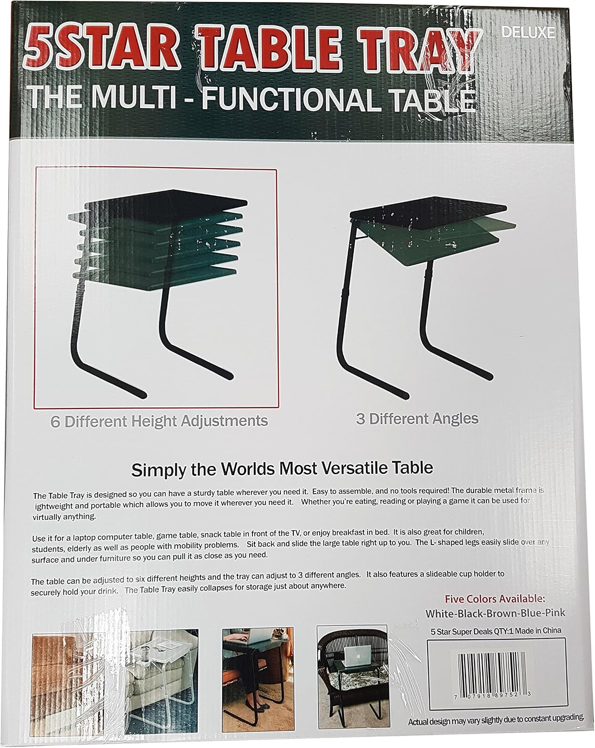 Portable Foldable TV Tray Table - Laptop, Eating, Drawing Tray Table Stand with Adjustable Tray with Sliding Adjustable Cup Holder - 5StarSuperDeals - (Black)