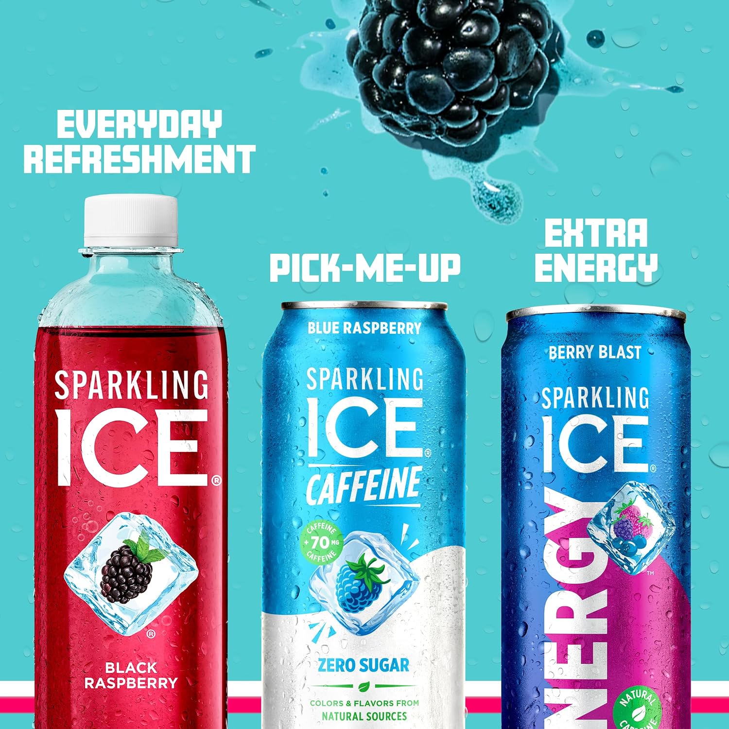 Sparkling Ice Caffeine Black Raspberry Sparkling Water with Caffeine, Zero Sugar, with Antioxidants and Vitamins,16 fl oz Cans (Pack Of 12)