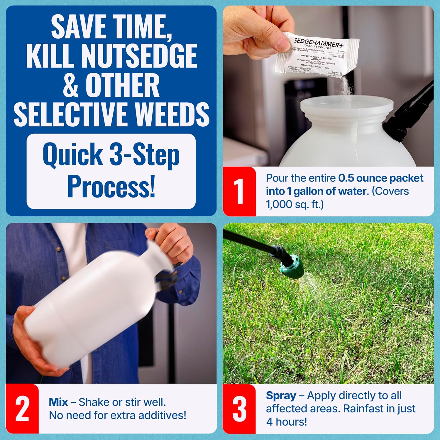 Sedgehammer Plus Turf Herbicide, Purple & Yellow Nutsedge Killer (1) | Lawns with Pre-Mixed Surfactant, Lawn & Pet Safe Weed Killer Mix for Residential Use