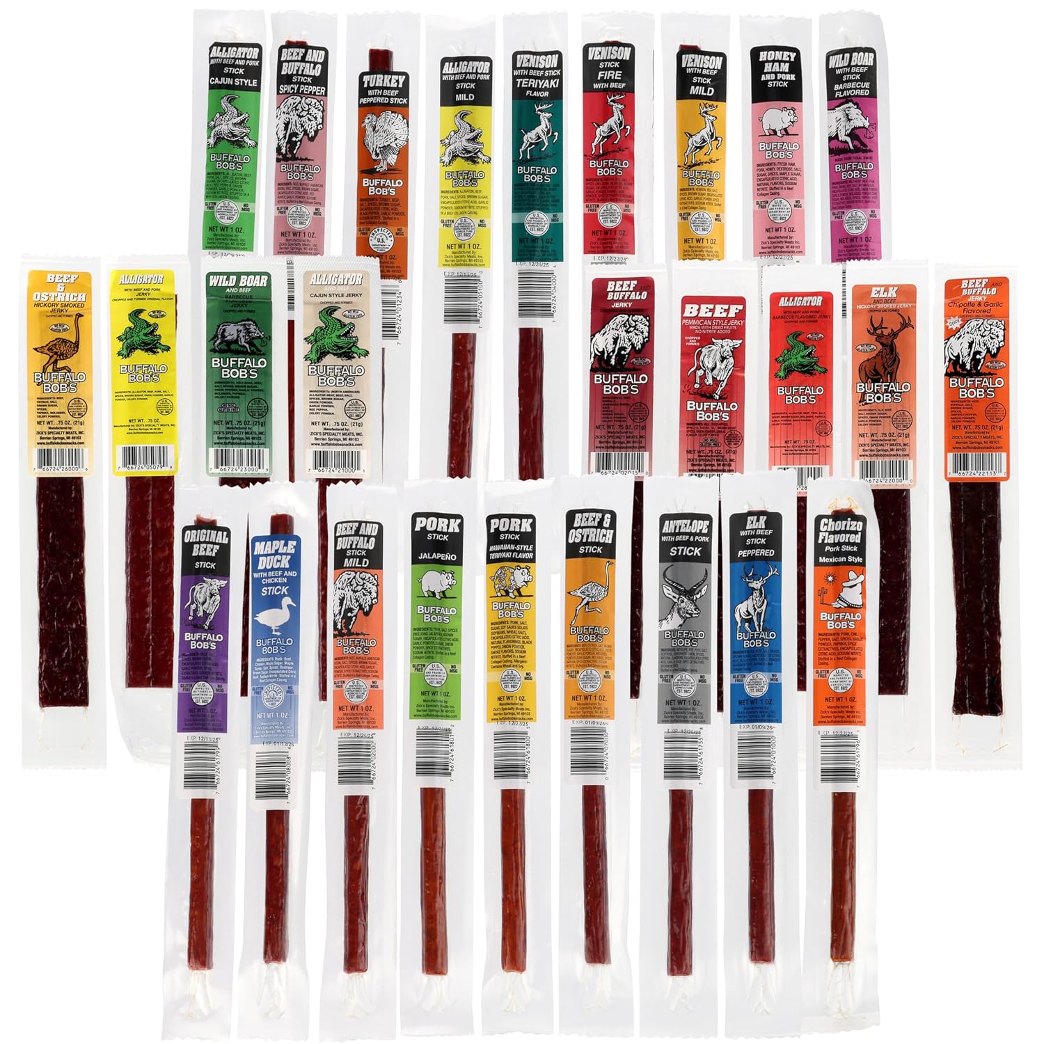 Jerky Dynasty The Ultimate 27-Piece Exotic Jerky Gift Set - Buffalo Bob's Wild Game Jerky Variety Pack - Exclusive Flavors & Protein Snack