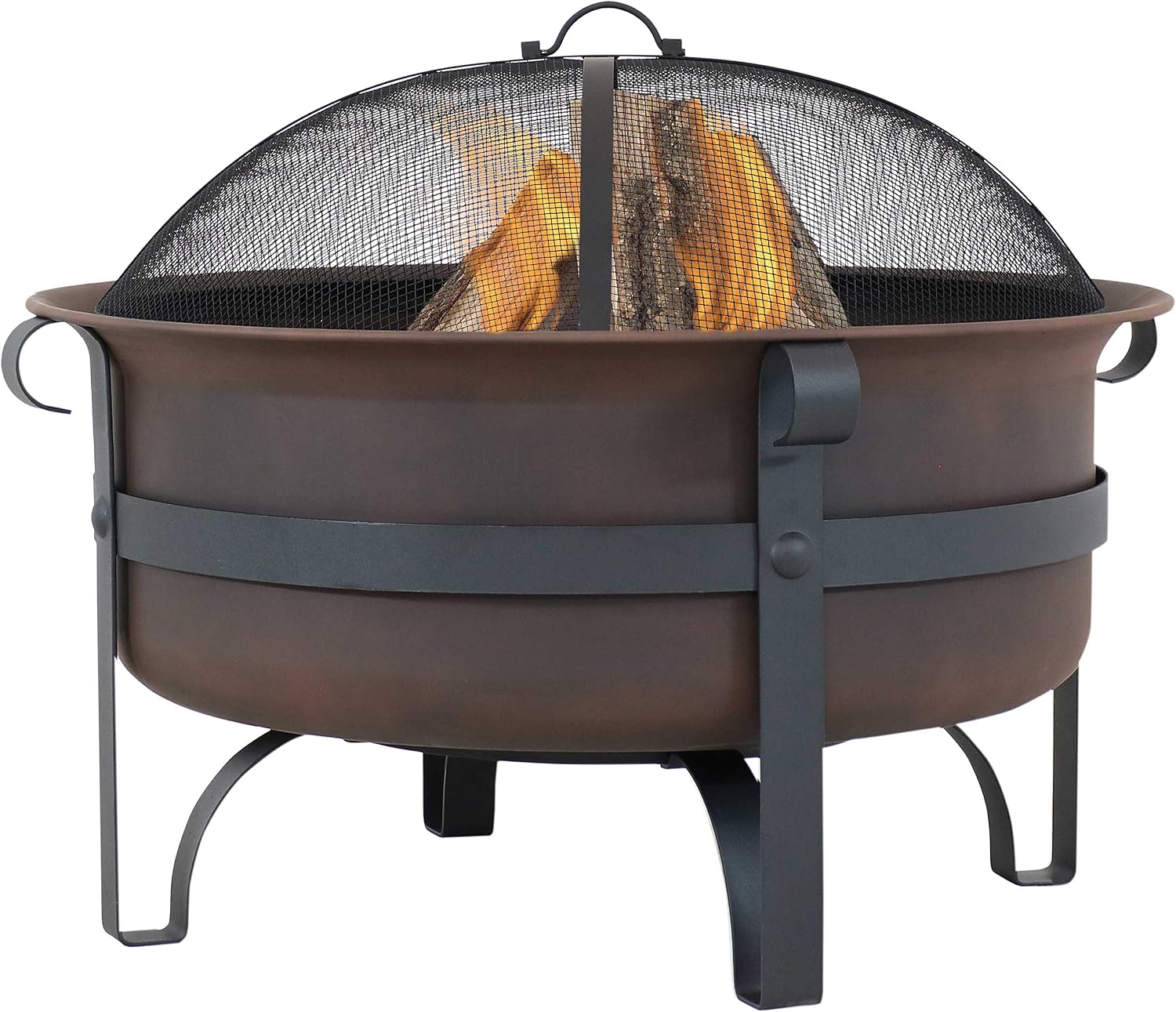 Sunnydaze Round Patio Fire Pit for Outside Wood Burning, Dark Bronze, 29"