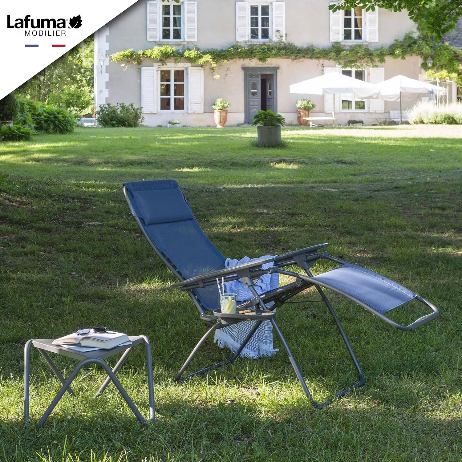 Lafuma Futura Series Patio and Poolside Zero Gravity Outdoor Lounge Recliner Chair with Adjustable and Removable Headrest, Moss Green