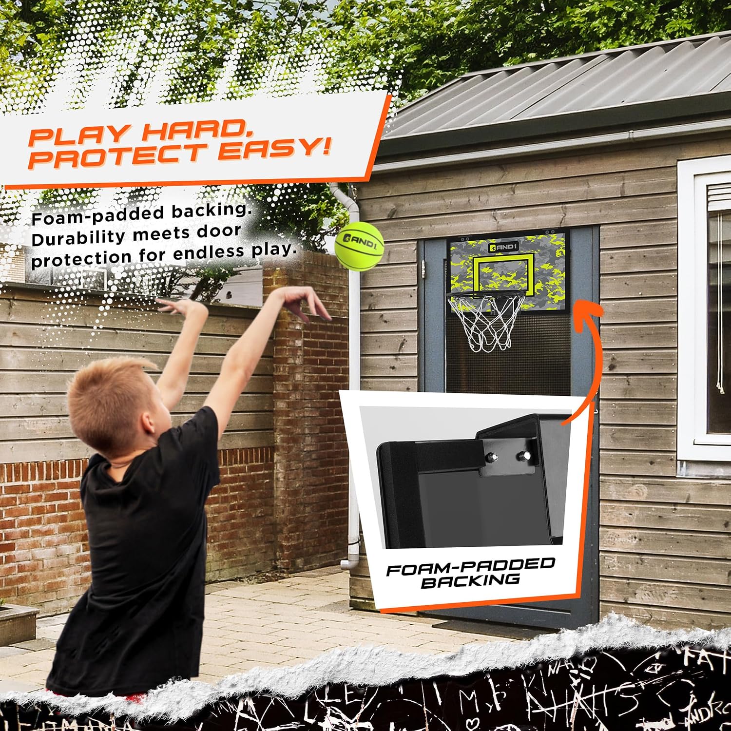 AND1 Over the Door Mini Basketball Hoop: 18x12 Shatterproof Backboard, 2 Mini Basketballs