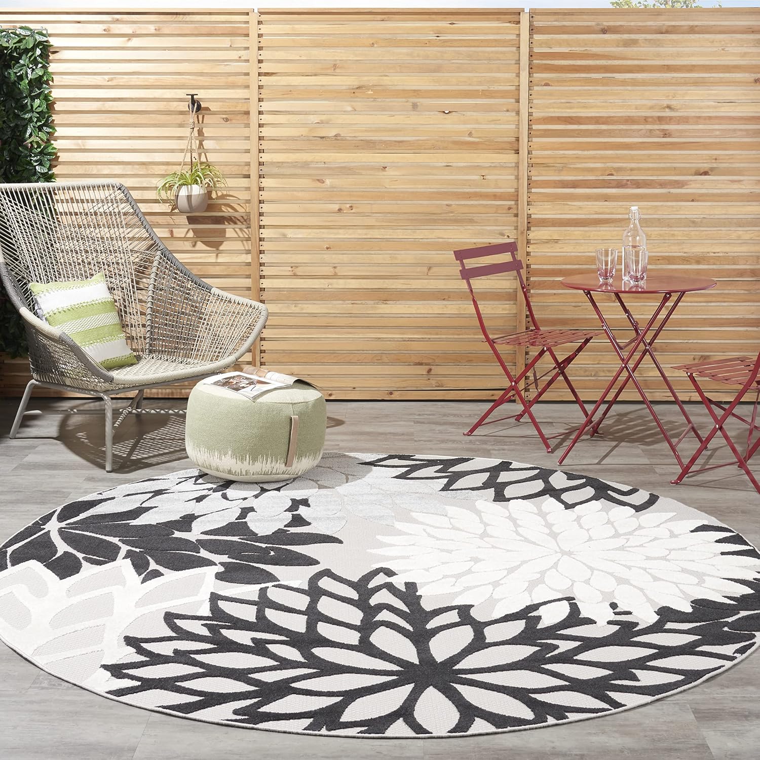 Nourison Home Aloha Indoor/Outdoor Black White 2'8" x 4' Area Rug, Tropical, Botanical, Easy Cleaning, Non Shedding, Bed Room, Living Room