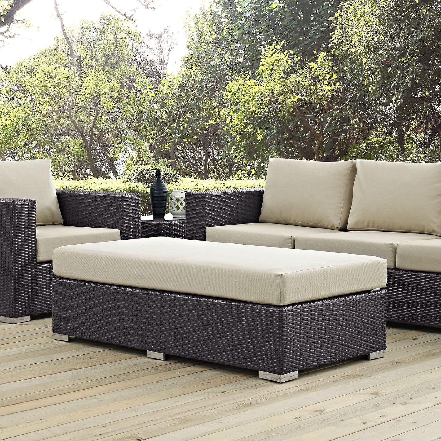 Modway Convene Wicker Rattan Outdoor Patio Loveseat in Espresso White
