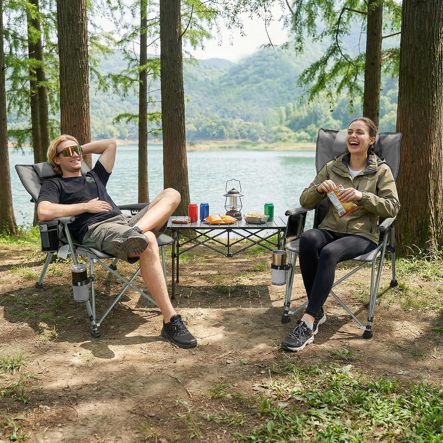 Adjustable Back Folding Camping Chair for Camp, Picnic, Lawn, Fishing | Adjustable Back; Weight Capacity 400 LBS;Hard Arm Portable Chair;Cup Holder;Storage Bag;carrying bag