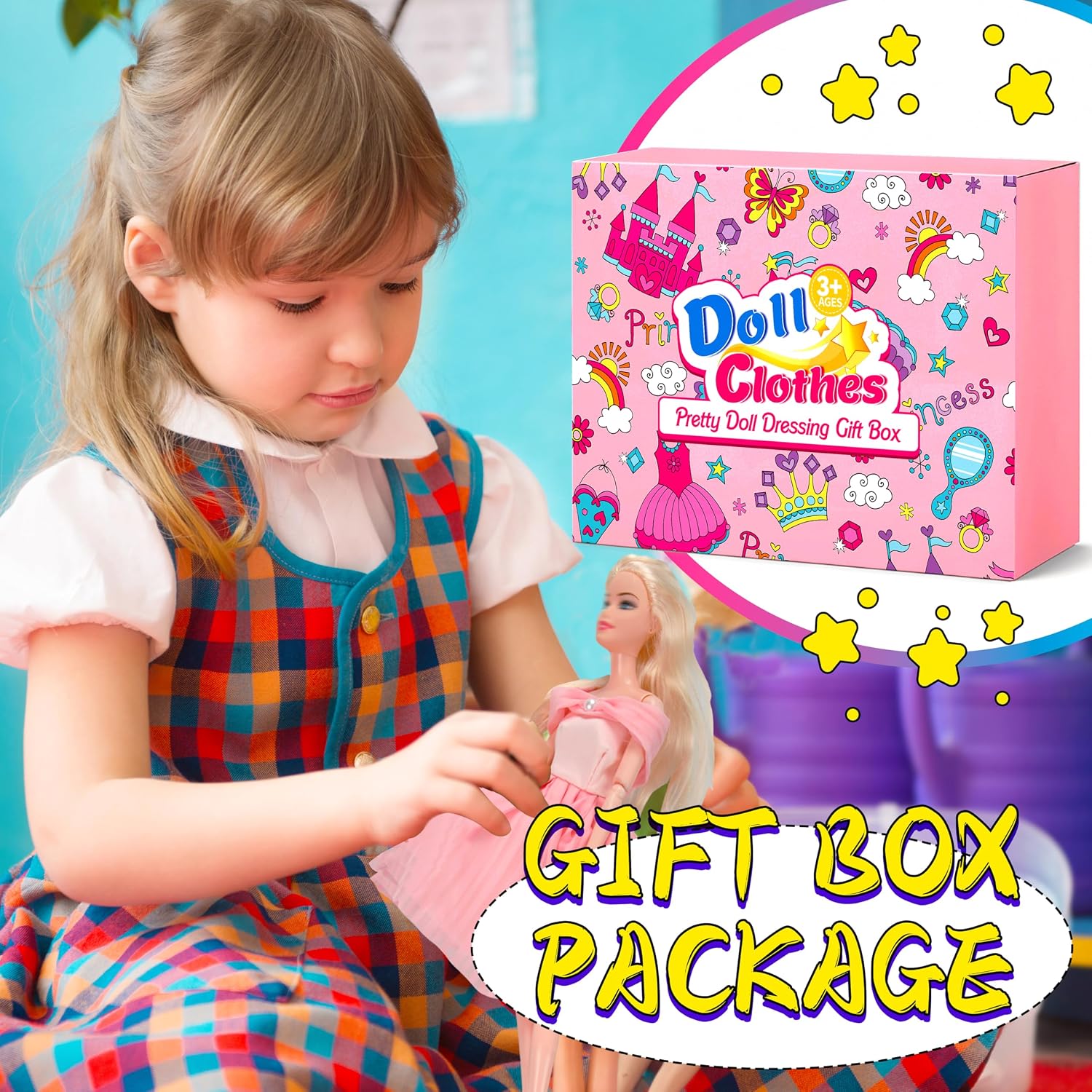 195 Pcs Doll Clothes and Accessories Kit, Include Princess Gowns, Fashion Skirt, Slip Dresses, Tops, Pants, Bikini Swimsuits, Shoes, Crowns