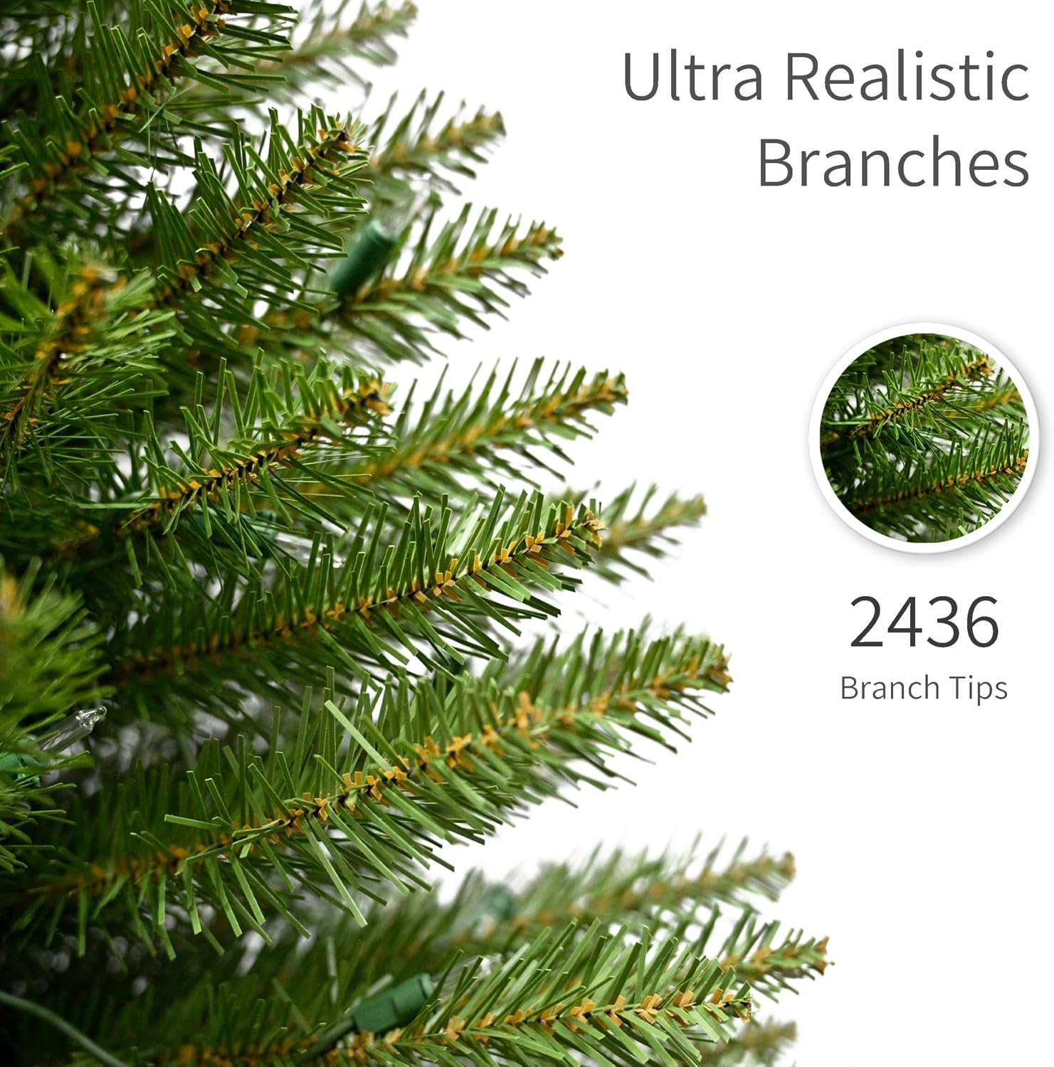 Puleo International 7.5ft Pre-Lit Fraser Fir Pencil Christmas Tree with 350 Clear Lights, 1188 Realistic Dense Branch Tips, Easy Setup Artificial Trees with Sturdy Metal Stand
