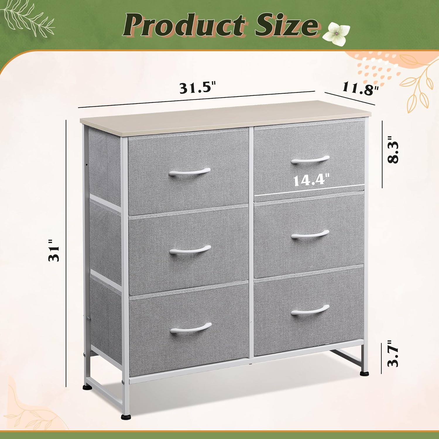 WLIVE Dresser for Bedroom with 6 Drawers, Light Grey