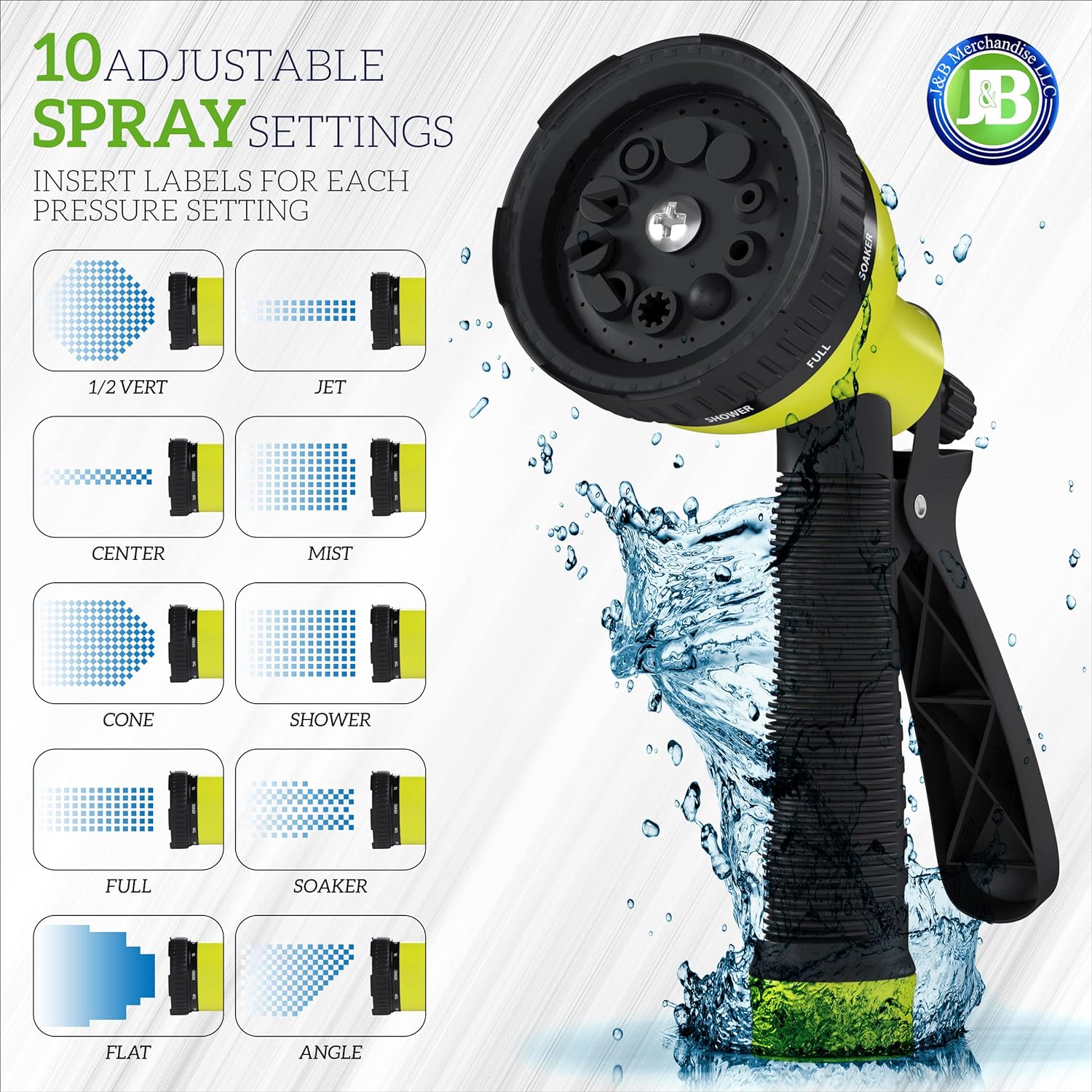 J&B XpandaHose 75ft Expandable Garden Hose, Lightweight, Brass Connectors | Ultra Strong 3750D fabric, 4-layer latex core, expands 3X, kink & leak-resistant, 10-pattern nozzle, storage bag