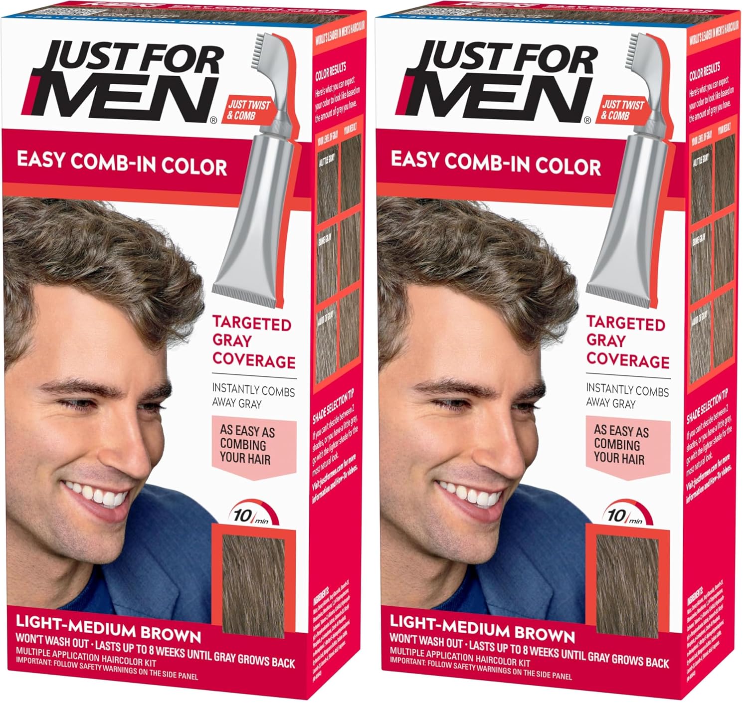 JUST FOR MEN Easy Comb-In Color, No-Mix, Light-Medium Brown A-30 (1 Pack) | Easy Comb-In Color light-medium brown no-mix formula instantly combs away gray. Targeted gray coverage. Easy application.