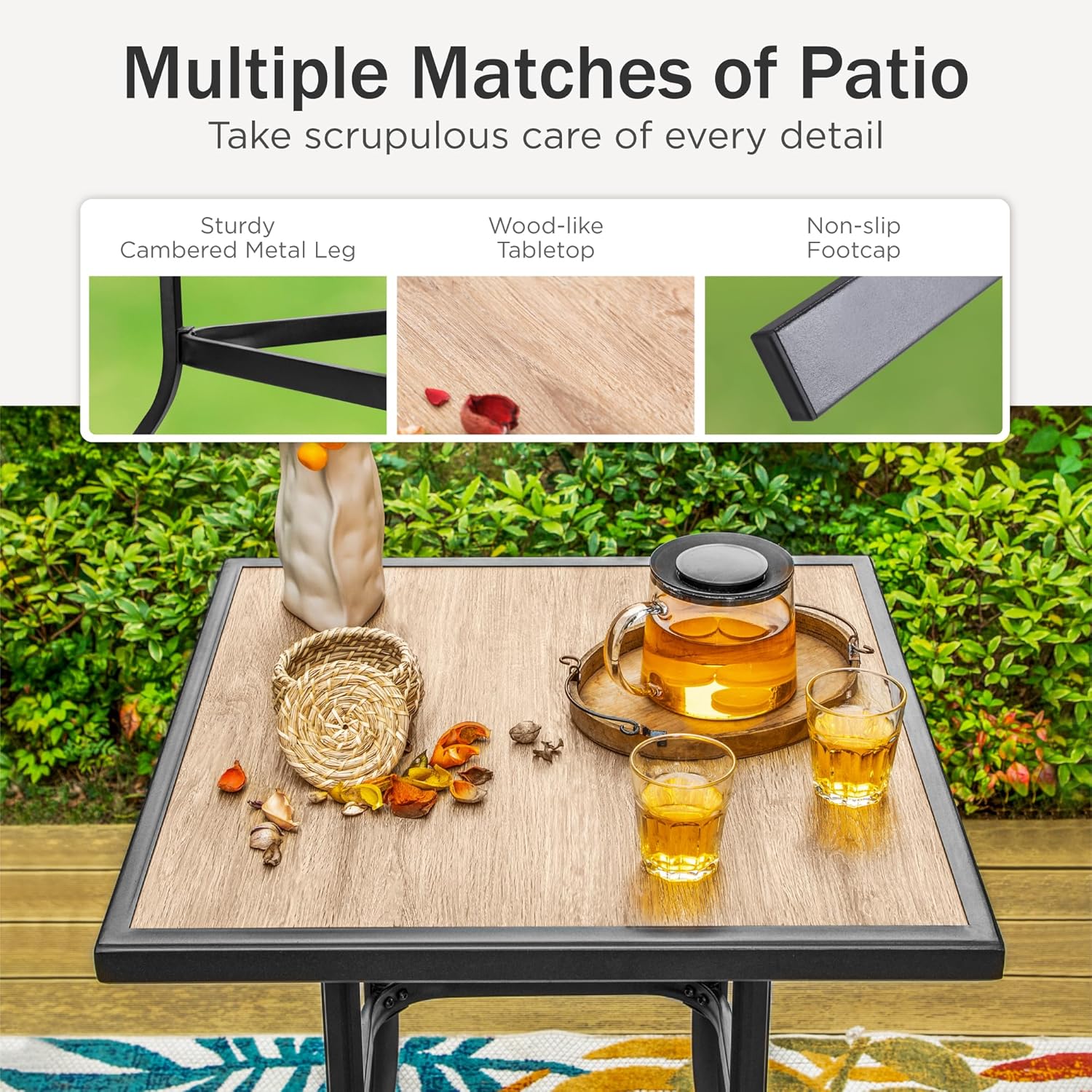 PHI VILLA Bar Height Patio Table and Chairs Set for 2