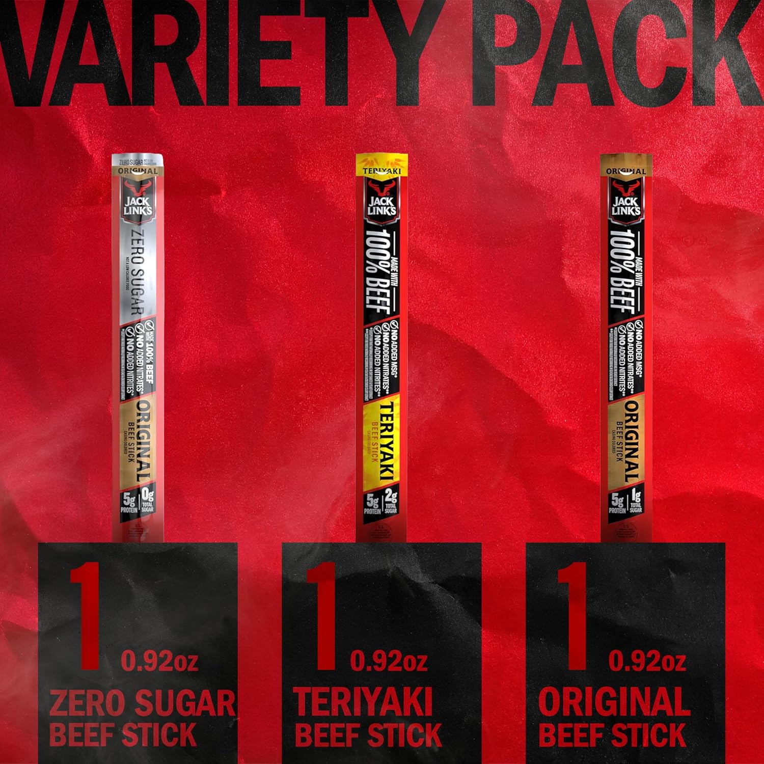 Jack Link's Original Beef Jerky Sticks - Made with 100% Real Beef - Ready to Eat Real Meat Protein Snacks - 6g Protein per Serving - 0.92 oz Meat Stick, 20 Count