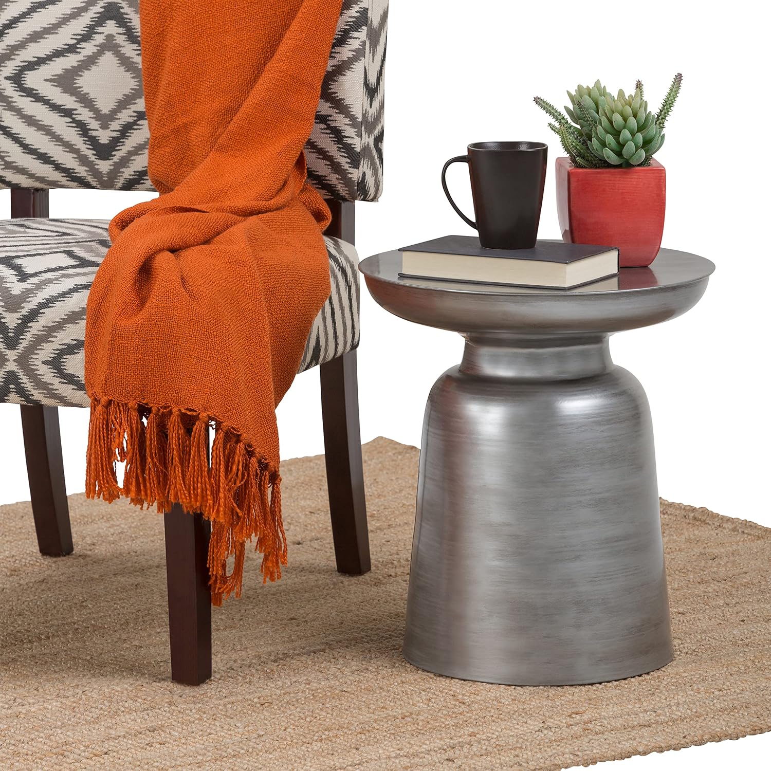 SIMPLIHOME Whitney 17" Wide Storage Metal Table in Antique Silver