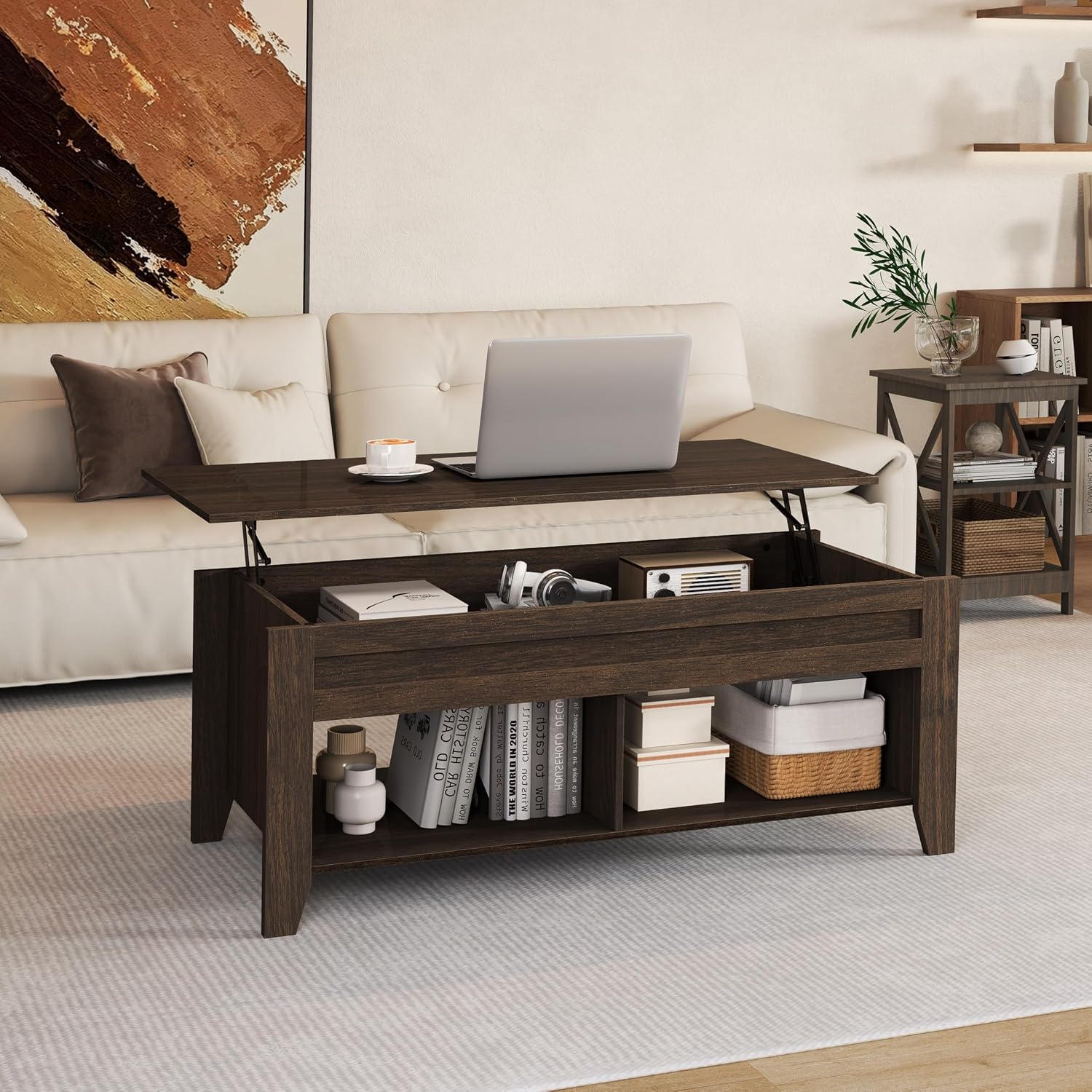 Yaheetech Lift Top Coffee Table with Hidden Storage Compartment Gray 47.5in