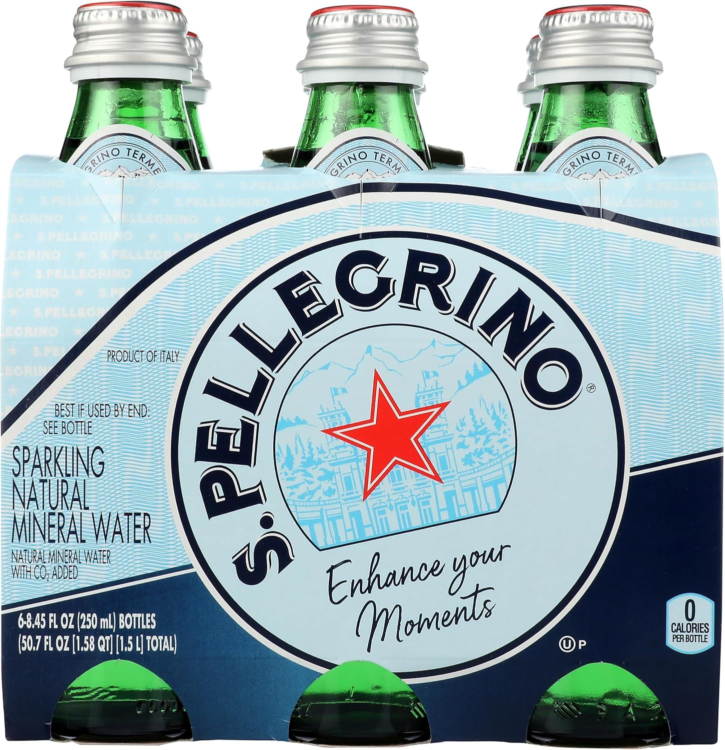 S.Pellegrino Sparkling Natural Mineral Water, 6 Pack of Glass Bottles