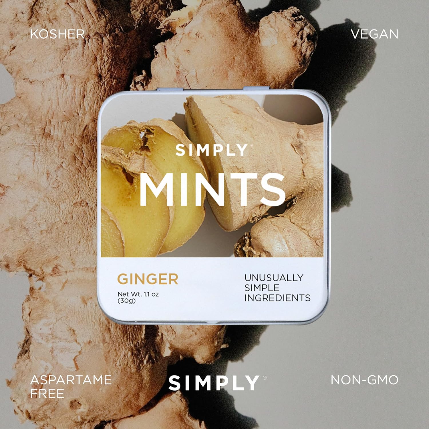 SIMPLY MINTS Natural Peppermint Breath Mints, 6 Pack (180 Pieces), Made With Real Peppermint Oil | Aspartame-Free, Sorbitol-Free, Xylitol-Free, Vegan, Kosher, Non-GMO