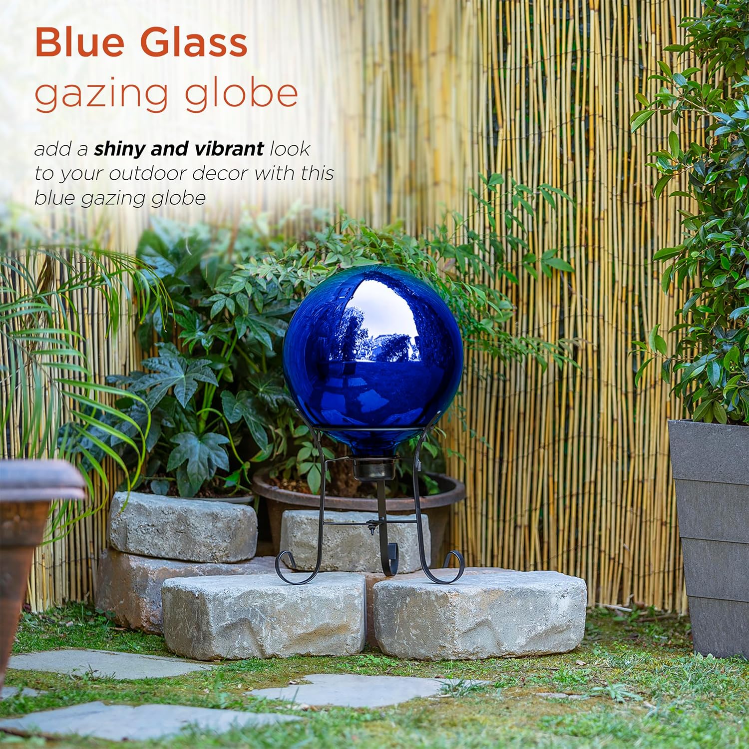 Alpine Corporation | 10" Indoor/Outdoor Glass Gazing Globe — Festive Garden & Yard Décor Accent — Blue