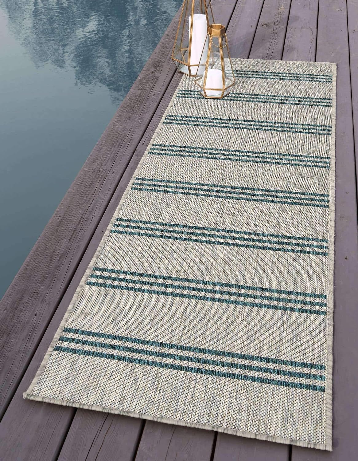 Unique Loom Outdoor Collection Area Rug - Anguilla (9' x 12' Rectangle, Blue/ Ivory)