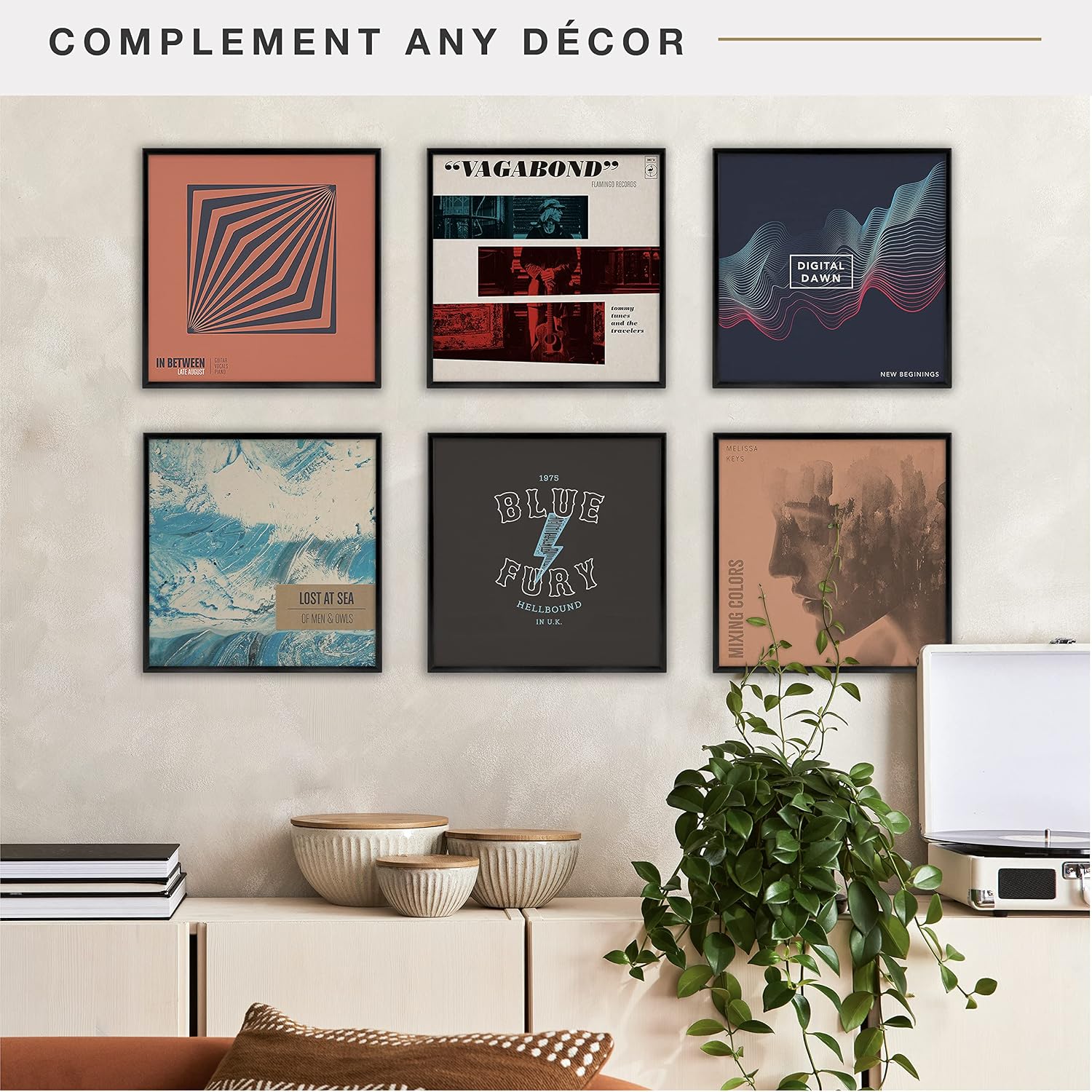 MCS Gallery Record Album Frame, 6-Pack (12.5"x12.5") Black Anodized Aluminum - LP Vinyl Jacket Display, Transparent Back, Styrene Protection